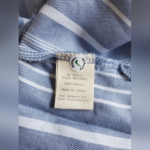Evy's Tree The Harper Blue Striped Shirt Dress Women's Size L Boho Chic NWT - Picture 8 of 12